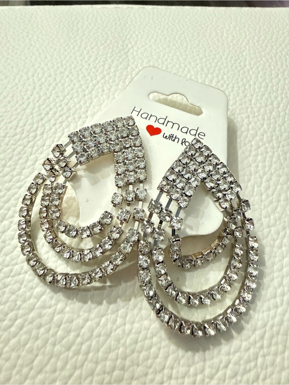 Silver Crystal Multi-Row Teardrop Earrings